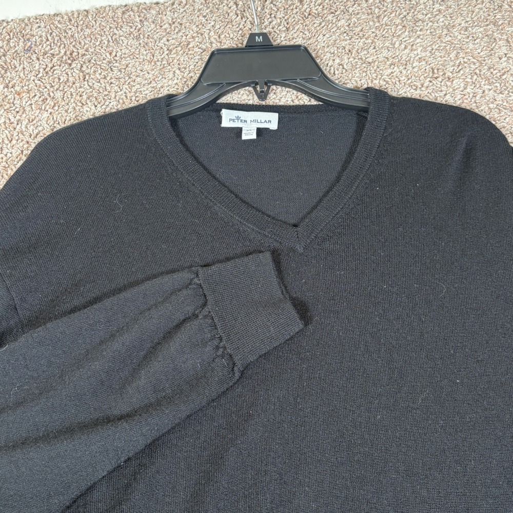 Peter Millar Mens XL Black Merino Wool Lyocell V-Neck Sweater RN100308